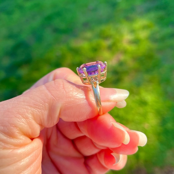 🔮 Vtg Estate Solid 14k Princess Cocktail Ring Yellow Gold Purple Stone Oval 6.5 - Picture 5 of 8